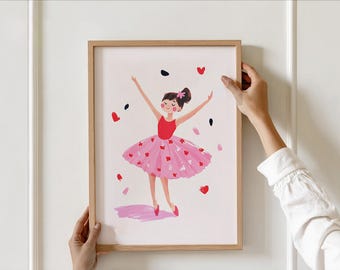 Cute Ballet Dancer Print, Pink Ballerina Poster Nursery Decor, Girly Wall Art, Toddler Room Decor, Printable Ballet Wall Art, Girls Room Art