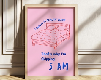5 AM Club - Beauty Sleep Wall Art Printable, Funny Bedroom Decor, Pink & Blue Quote Print, Self-Care print Dorm Room Decor, Aesthetic Girl