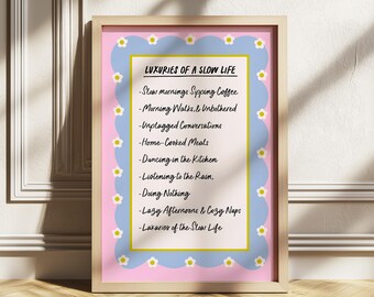 Slow Living Art Print, Pastel Floral, Mindfulness Therapy Quotes Poster (Digital Download)
