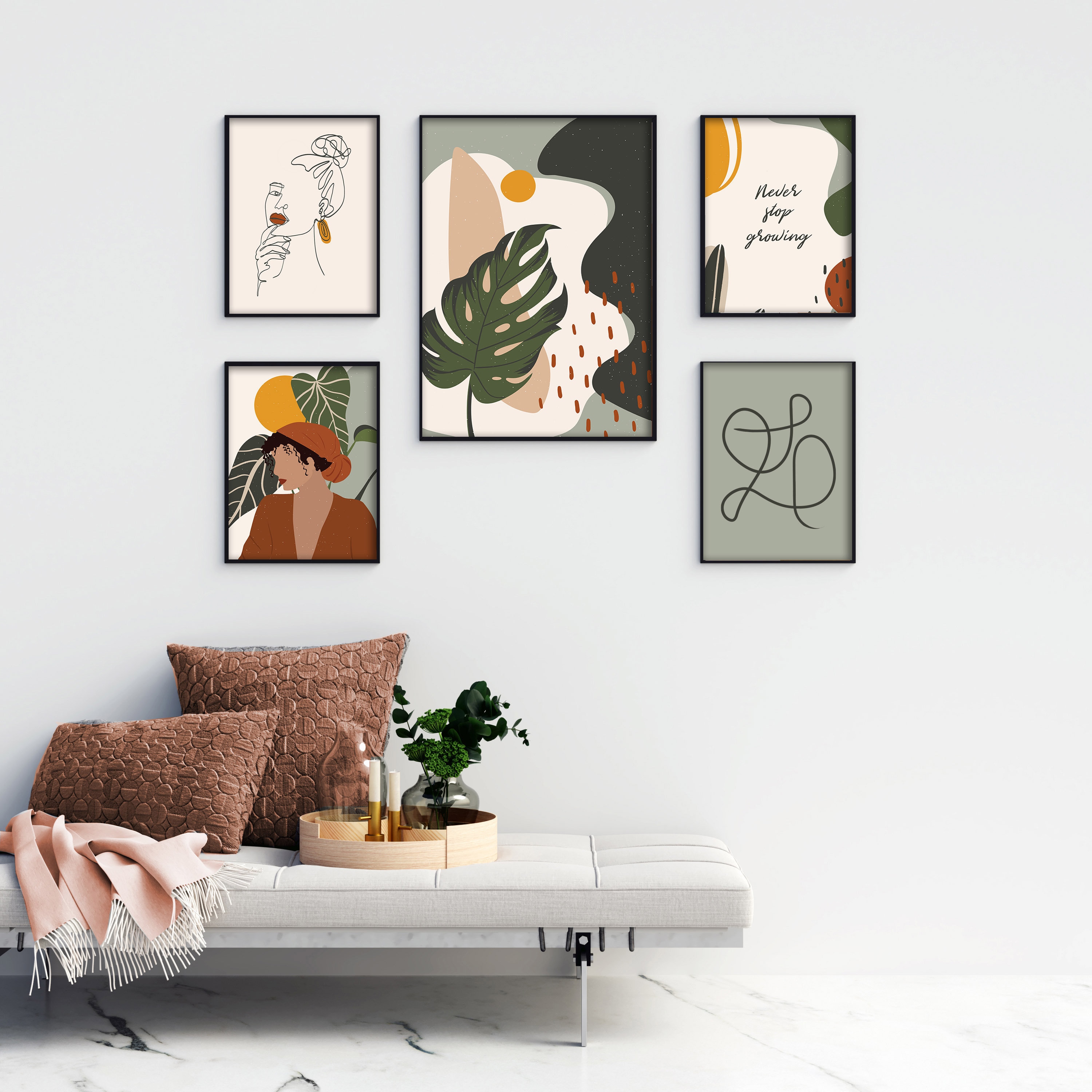Minimalist Gallery Wall Set Of 5 Prints Boho Home DecorLine | Etsy
