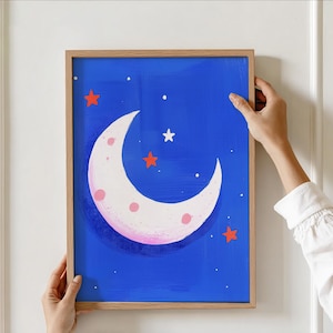 Crescent Moon Nursery Wall Art, Moon and Stars Baby Room Decor, Celestial Illustration Kids Bedroom Art, Classroom Poster, printable art