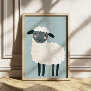 Arte de pared de ovejas, decoración imprimible para guardería de granja, impresión minimalista de corderito, póster de animales de granja, decoración de habitación infantil de género neutro