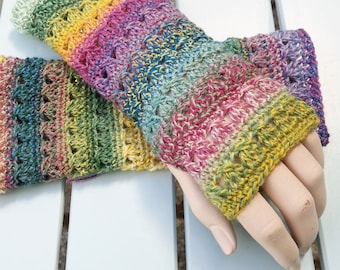 Gantelets pour dames / gantelets avec trou pour le pouce / gantelets au crochet / gantelets colorés / gantelets en laine colorée / chauffe-doigts clavier