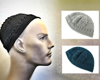 Häkelmütze für Männer und Frauen - Kurze Mütze aus Baumwolle - Sommermütze für Herren - gehäkelte Mütze für Glatzenträger – Takke– Kufi