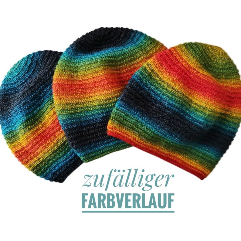 Bunte Beanie Mütze formstabil Beanie für Frauen Mützen Partnerlook Unisexmütze Regenbogen Beanie bunte Strickmütze Damen Bild 6