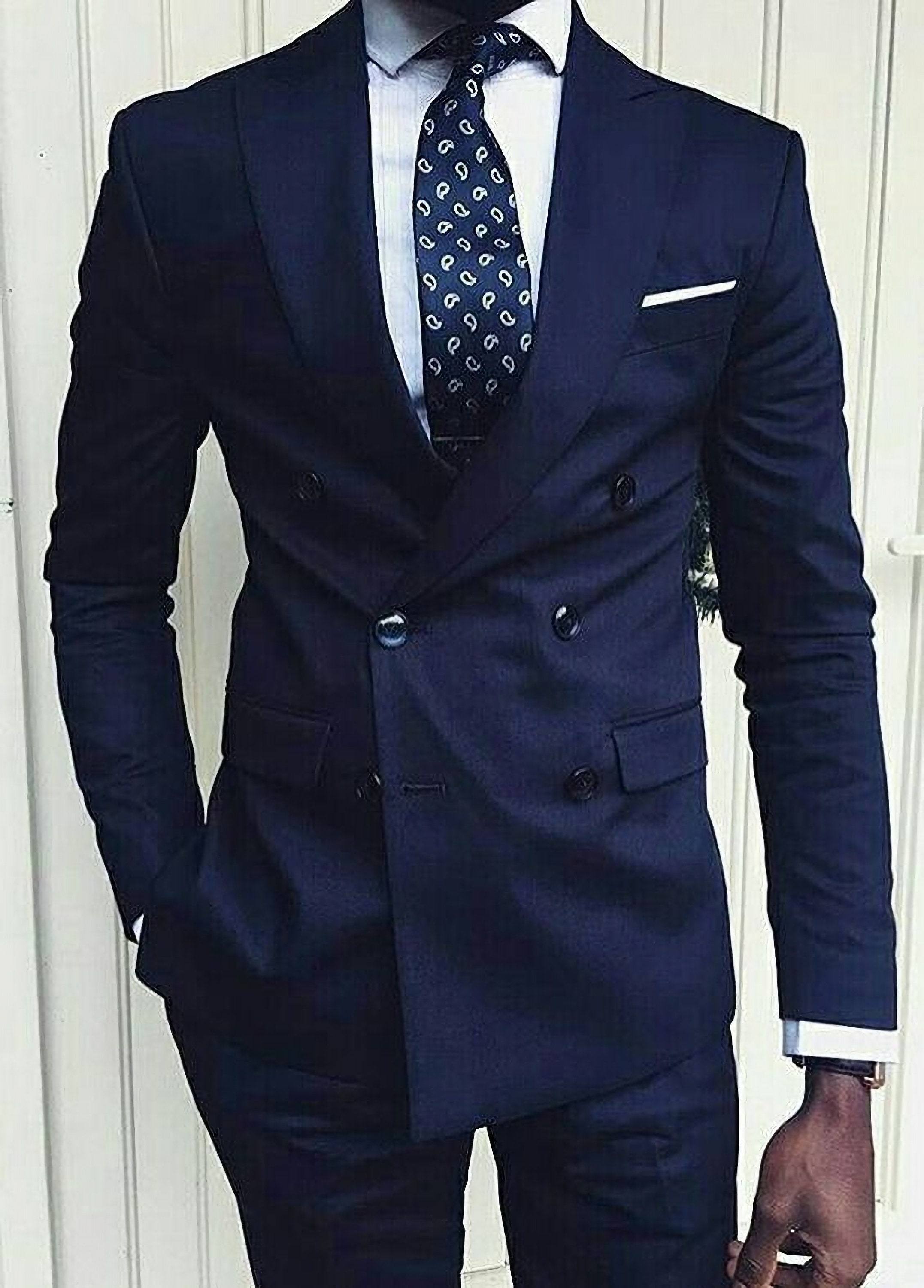 Blue Double Breasted Suit Men 2 Piece Wedding Slim Fit Formal - Etsy