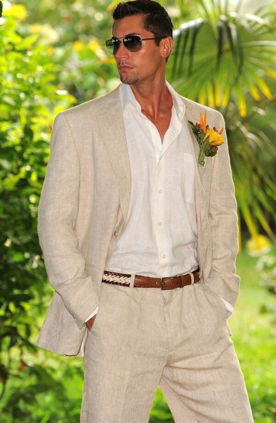 Men Linen Suit Beach Wedding Suit Groomsmen Cotton Dinner Suit Etsy UK