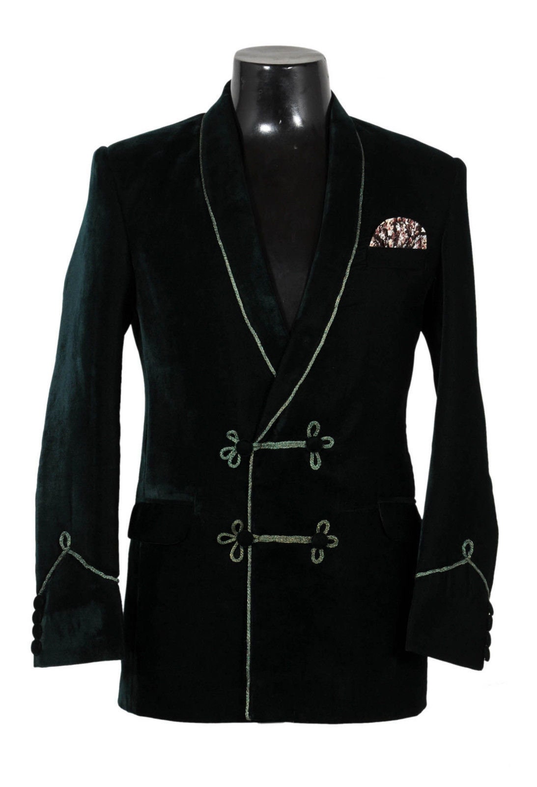 Mens Smoking Jacket Green Velvet Double Breasted Frogging Etsy