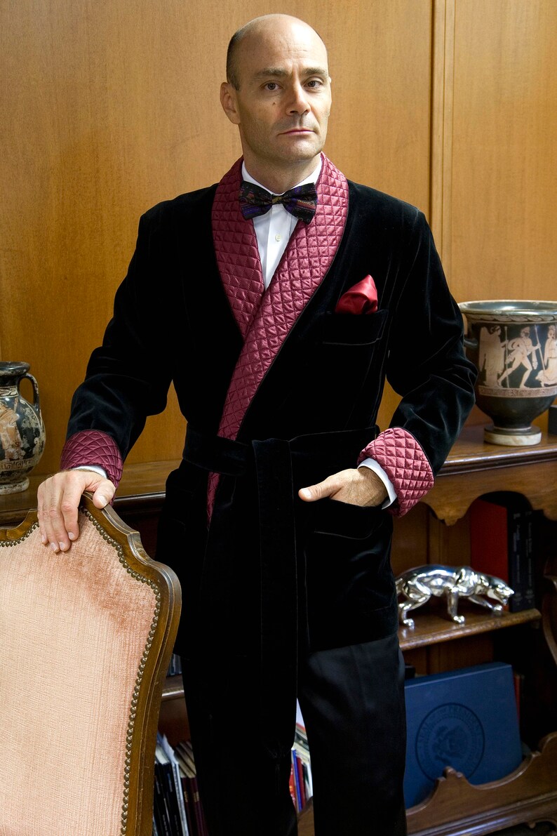 Smoking Jacket Men Dressing Gown Black Velvet Robe Blazer Coat Etsy