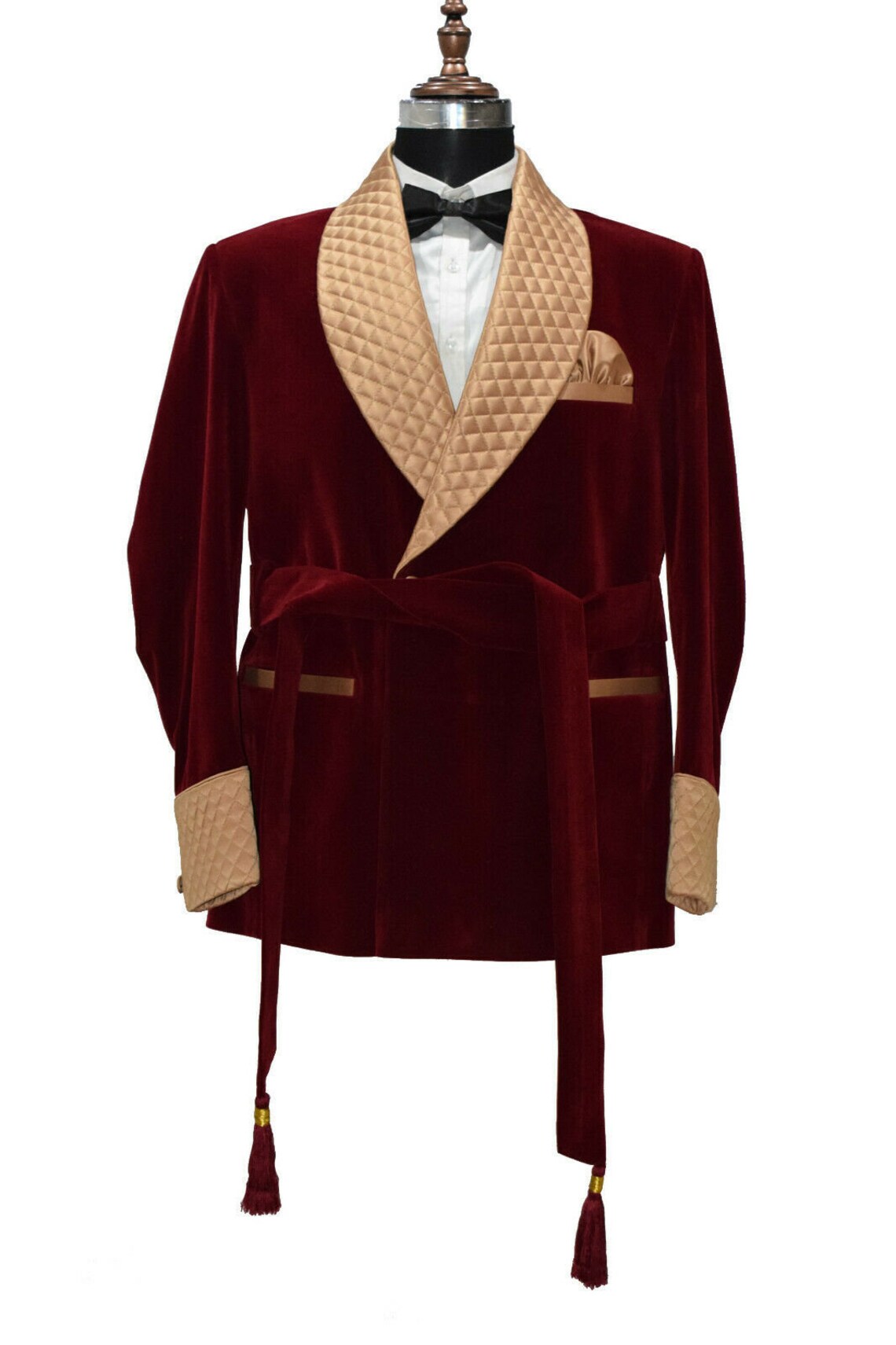Mens Quilted Smoking Jacket Handmade Red Velvet Robe Dressing Etsy