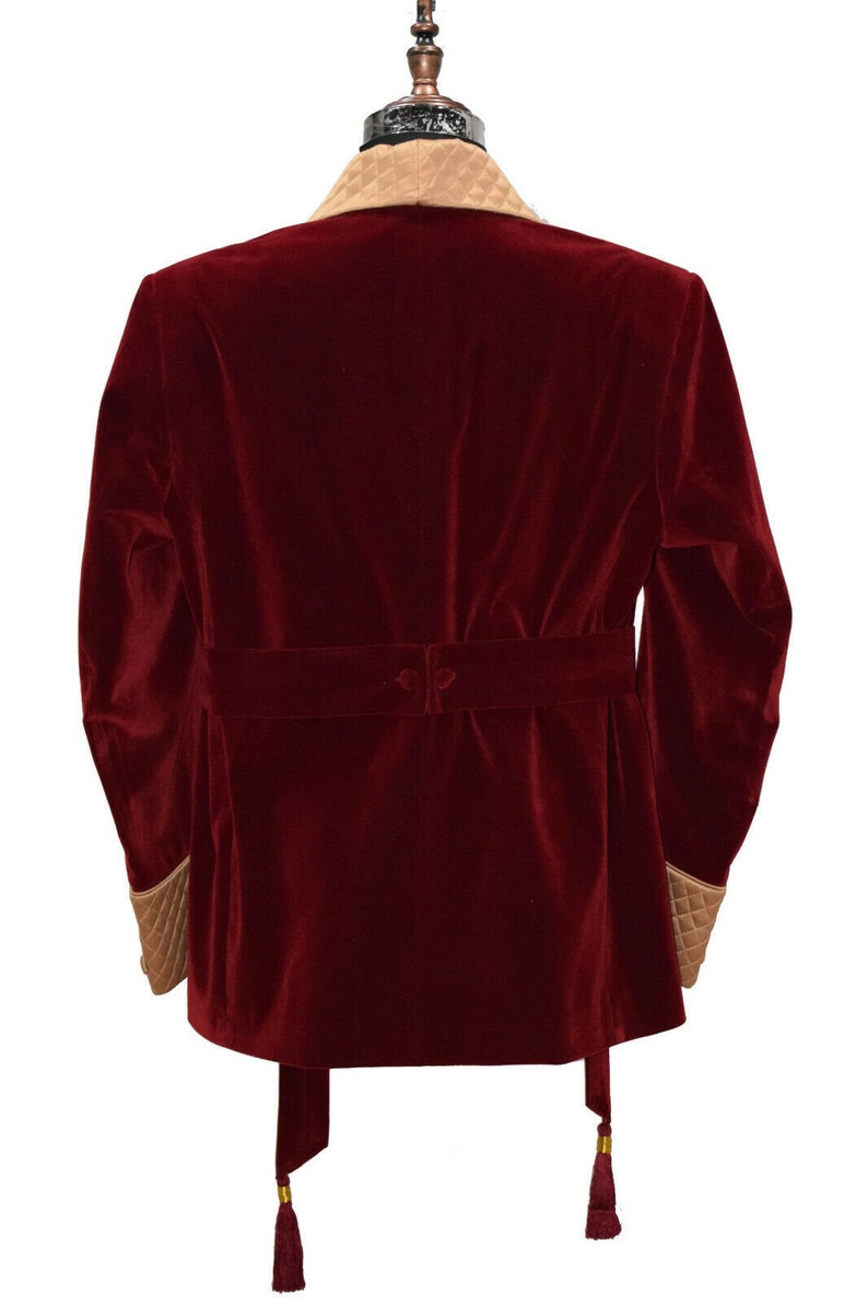 Mens Quilted Smoking Jacket Handmade Red Velvet Robe Dressing Etsy