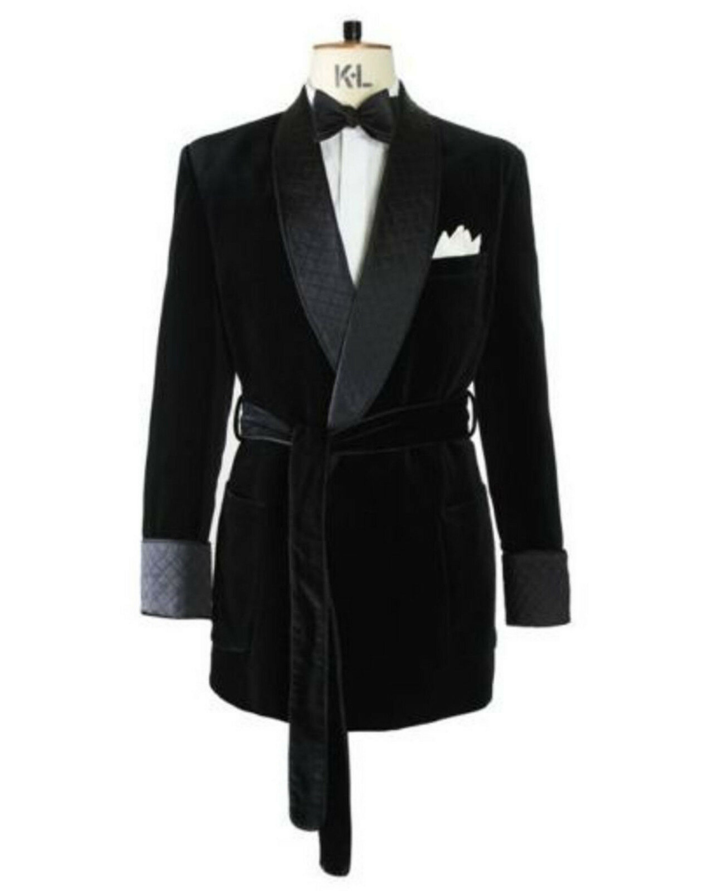 Men Black Velvet Silk Smoking Jacket Robe Housecoat Victorian - Etsy