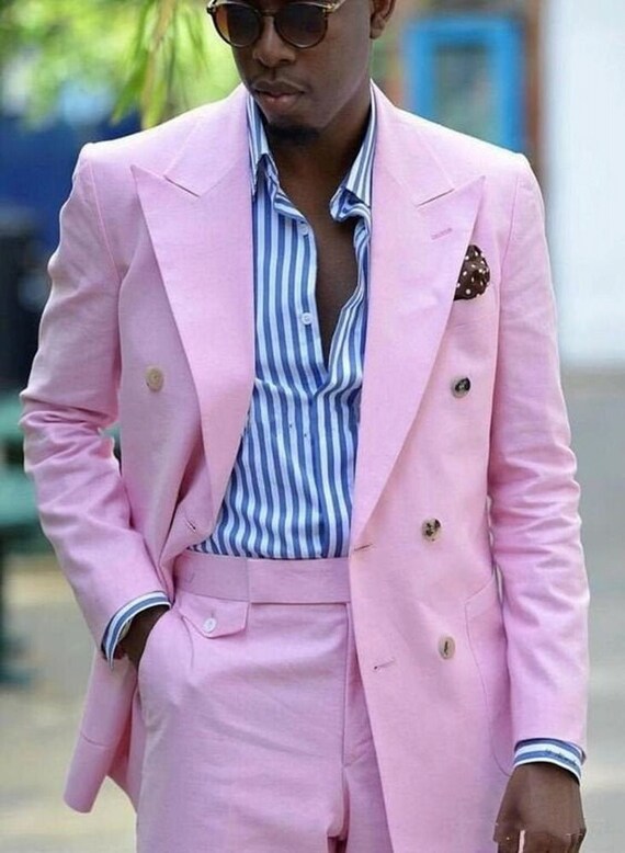 Double Breasted Suit for Men Pink Beach Wedding Groom Wear Etsy
