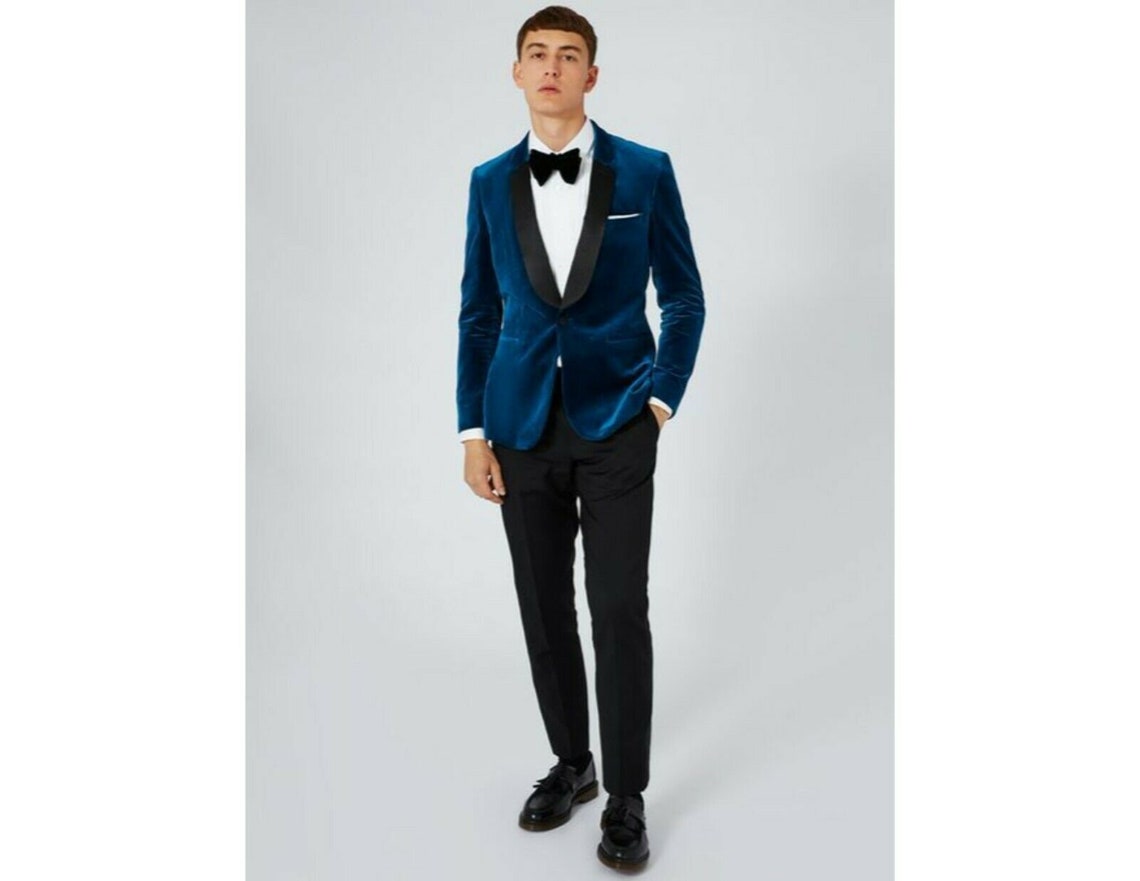 Mens Blue Velvet Tuxedo Jacket Handmade Elegant Fashion Etsy