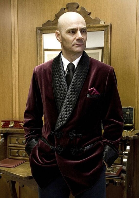 Burgundy Smoking Jacket Stylish Jacket Velvet Quilted Elegant