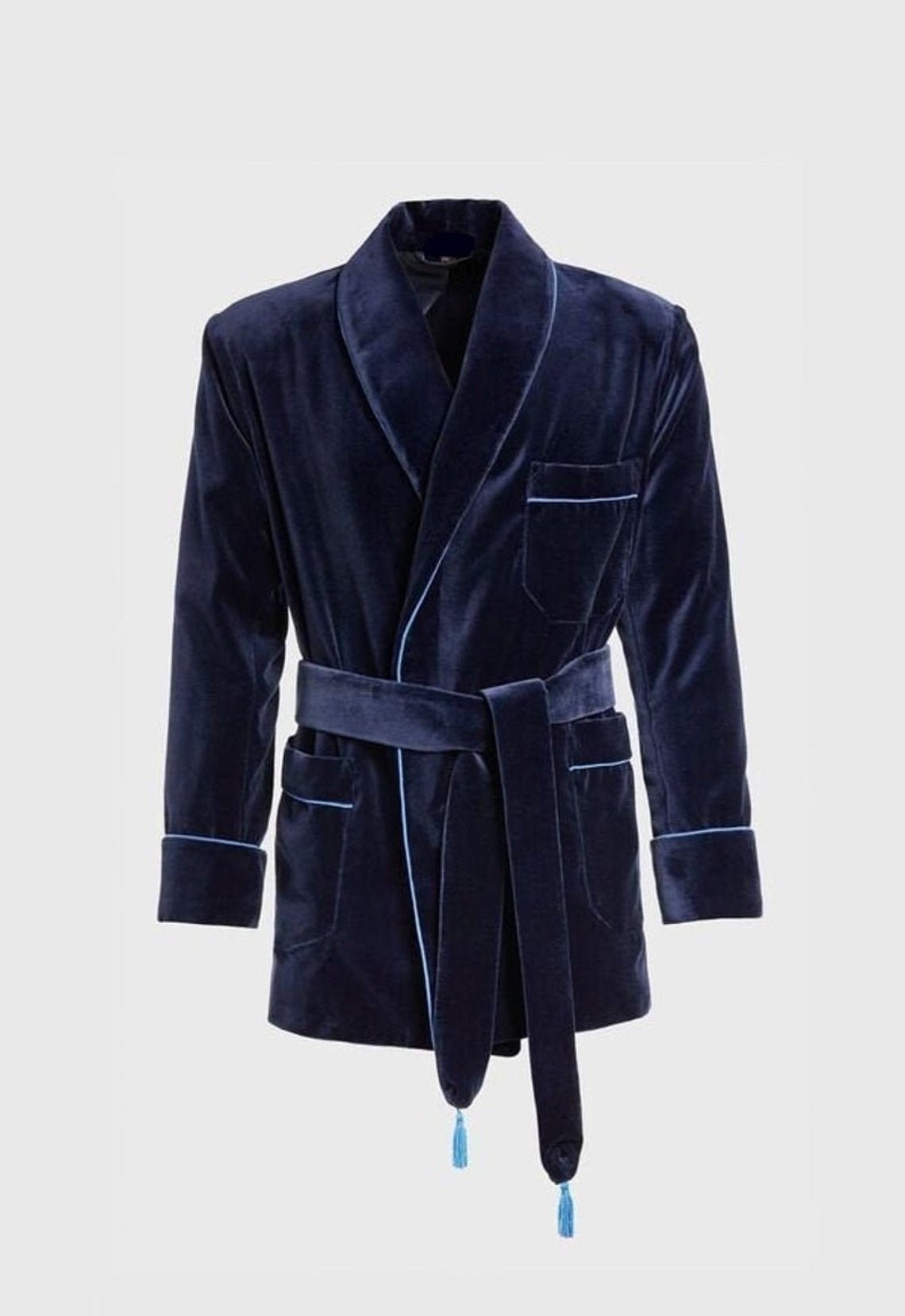 Blue Smoking Jacket Man Dressing Gown Velvet Robe Designer Etsy