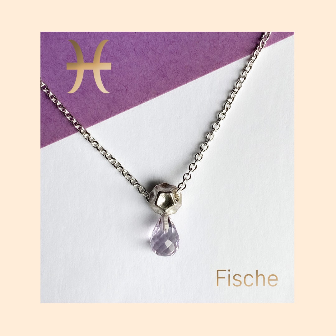 Zodiac Sign Pisces Amethyst on Silver 