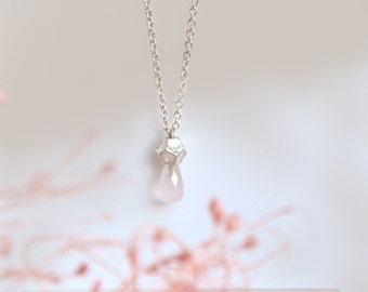 DODECAHEDron Petit with ROSE QUARTZ necklace, silver