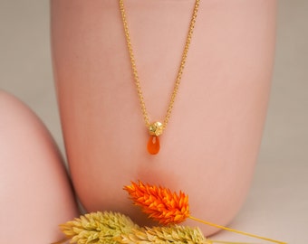 DODECAHEDRON with CARNELIAN necklace, gold plated