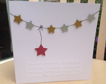 Set of 4 3D Christmas cards - star chain - embossing - Merry relaxed Christmas....