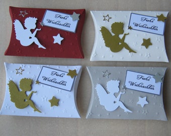 10 Stück - Gastgeschenke Schachtel Pillow Box Kartonage ENGEL STERNE Weihnachten Advent