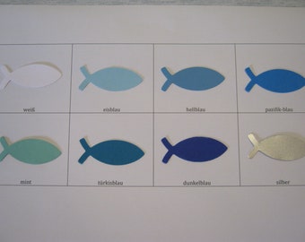 150 large FISH 5 x 2 cm - stamped parts scattered decoration - baptism communion confirmation - color choice