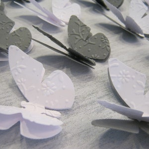 Lot de 20 papillons 3D en relief WALL TATTOO WALL DECOR - blanc gris - COULEUR AU CHOIX
