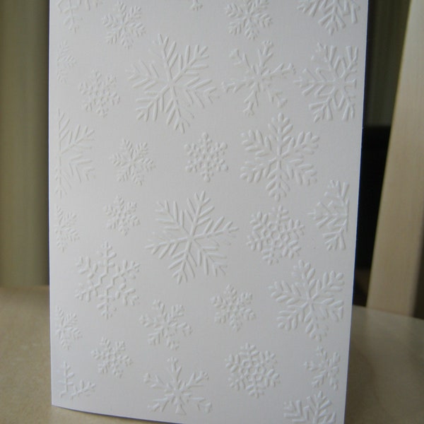10 weiße geprägte Weihnachtskarten mit Umschlag ADVENT WEIHNACHTEN schlicht edel - Schneeflocken
