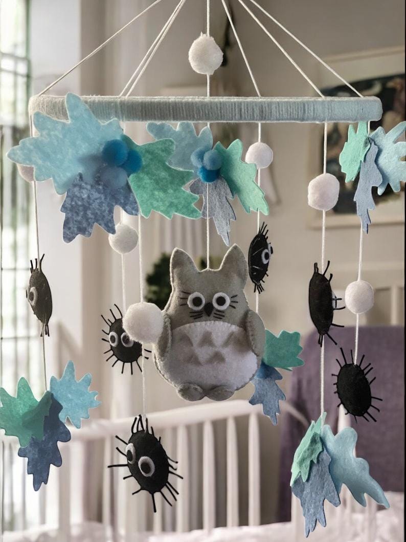 Baby mobile Anime decor gift hanging boy girl crib Studio ghibli nursery Felt mobile totoro Mobile nursery mobile Baby gift mobile image 2