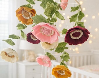 Baby girl mobile Nursery Decor Crib mobile Felt flower mobile anemone flowers baby girl hanging decor