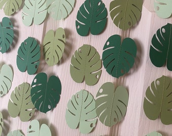 Jungle Paper Leaf Garland Safari Wild One 1st First Birthday or Baby Shower Greenery Leaf Decorations Girl Boy, 10 ft long
