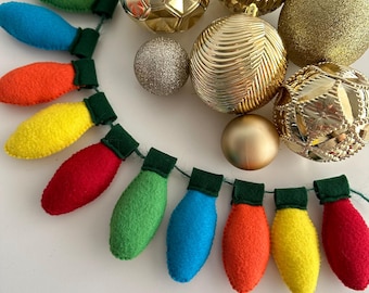 Felt Christmas Fairy Lights String Garland Handmade Festive Lights Bunting Coloured Light Decoration Rainbow Multi Color Felt Bulbs String