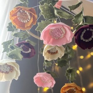 Baby girl mobile Nursery Decor Crib mobile Felt flower mobile anemone flowers baby girl hanging decor