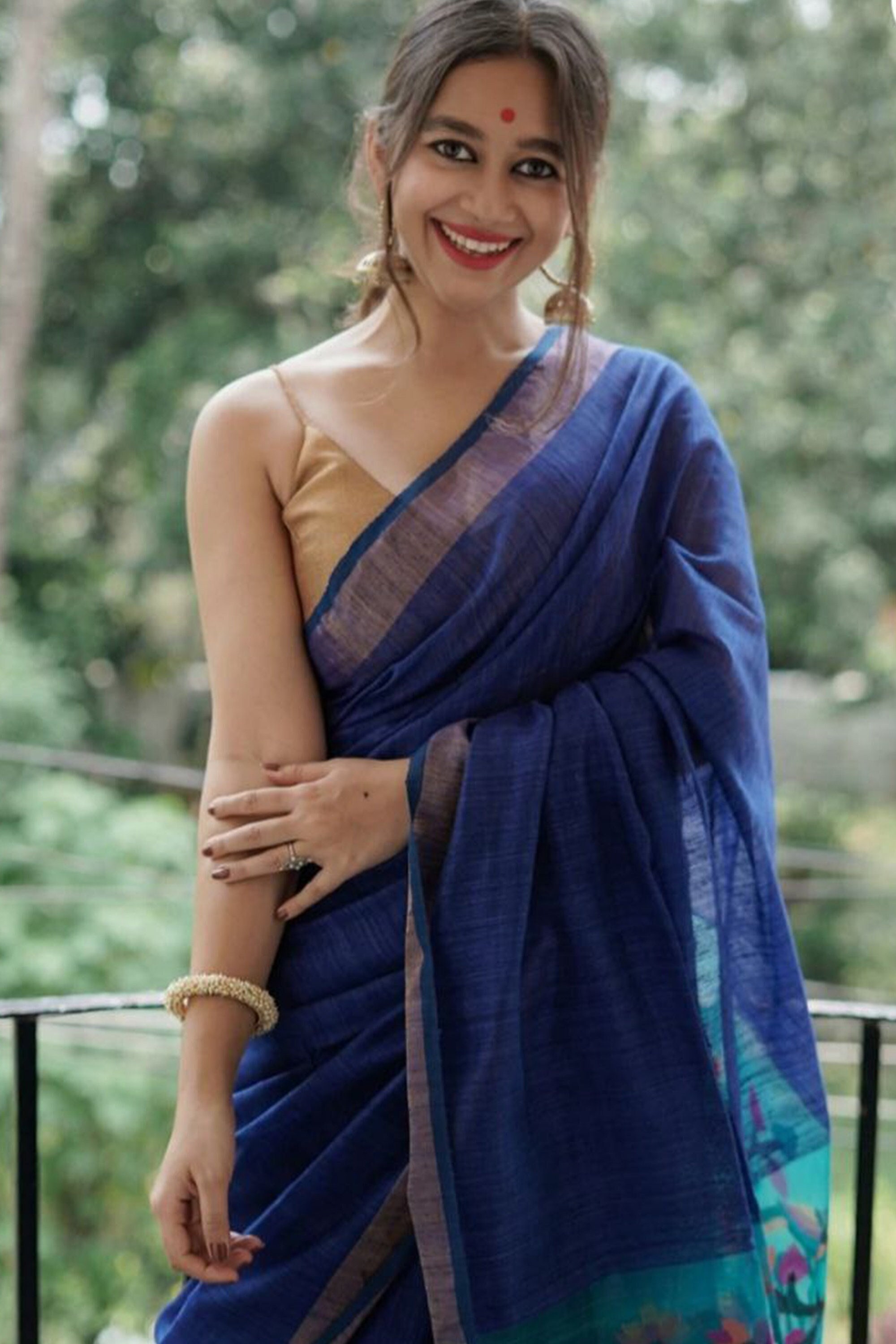 Shop Solid Blue Silk Designer Saree Blouse with Dori Ties, Deep ''U'' Back  and Short Sleeve Online in USA – Pure Elegance