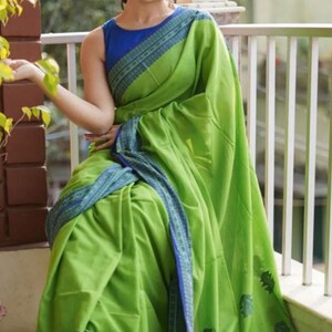 Parrot Green Color Saree With Cotton Silk Saree Indian Saree for Women ...