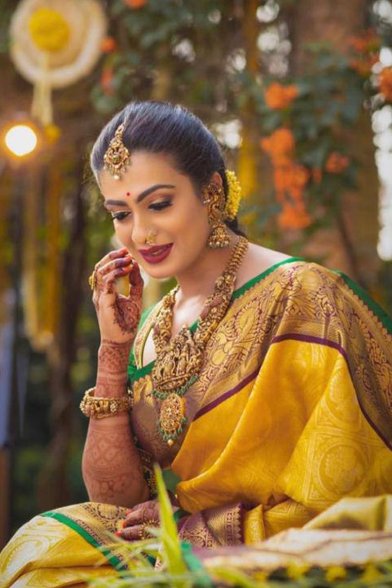 Women's Satin Silk Yellow Printed Designer Saree With Blouse Piece