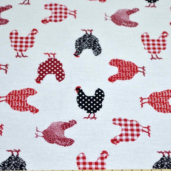 Tissu déco poules rouge noir 0,5 m