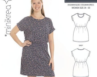 Camisa de vestir Minikrea Dolman 34-50, vestido de mujer con hombros descubiertos, vestido de jersey, vestido de verano con bolsillos