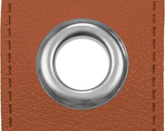 Schnuckidu - Toppe in Ecopelle con Occhielli per Cordoncino, con Occhielli in Pelle, Forma Quadrata, Colore Marrone, 11 mm, Colore Argento Antico, Confezione da 10 Pezzi, Alternativa alla Vera Pelle
