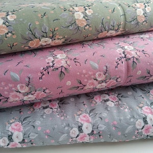 BW jersey roses green pink white 0.5 m