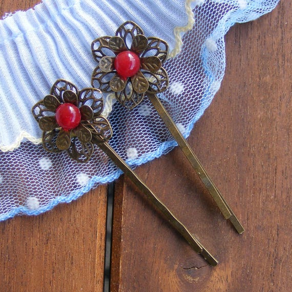 Hair Clip Set With Handmade Glass Cabochon in Various Colors  display picture 3