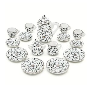 Dollhouse 1:12 Selection - Coffee Service Tea Service Flowers with Gold Rim Porcelain 15-piece image 5