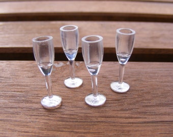 Dollhouse miniature 4 stemmed glasses champagne glasses cocktail glasses empty