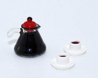 1:12 Puppenhaus Miniatur Espresso Kaffeekanne und Tassen Set