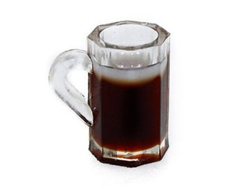 Dollhouse 1:12 beer mug filled with dark beer - 2 pieces