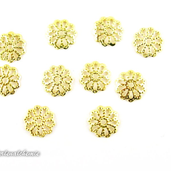 Perlkappen Blume 9 mm, vergoldet 100 Stück
