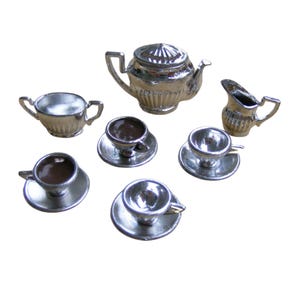 Dollhouse vintage miniature coffee and tea service silver coloured - rare -