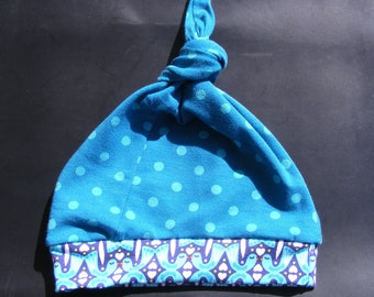 Bonnet à nœud, chapeau pointu, tour de tête enfant 40 cm, pois bleus