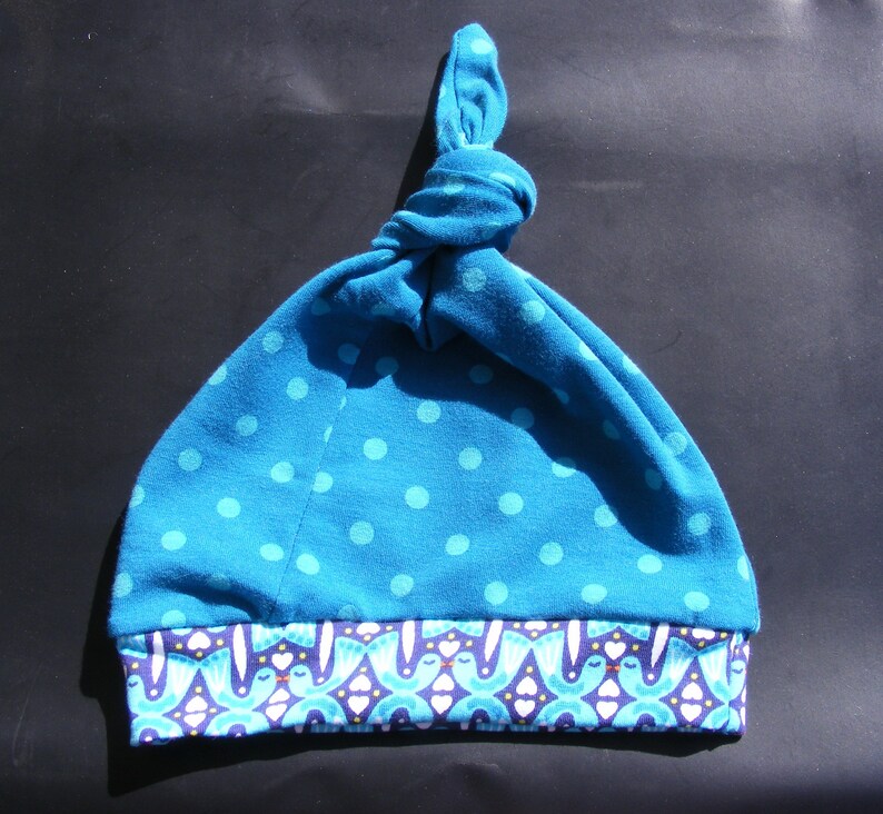 Bonnet à nœud, chapeau pointu, tour de tête enfant 40 cm, pois bleus image 1
