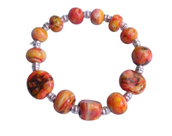 Bracelet Lampwork yellow-orange-red marbled elastic